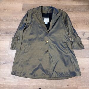 Vintage 80s 90s New York Harbor Iridescent Metallic Trench Coat Size 8